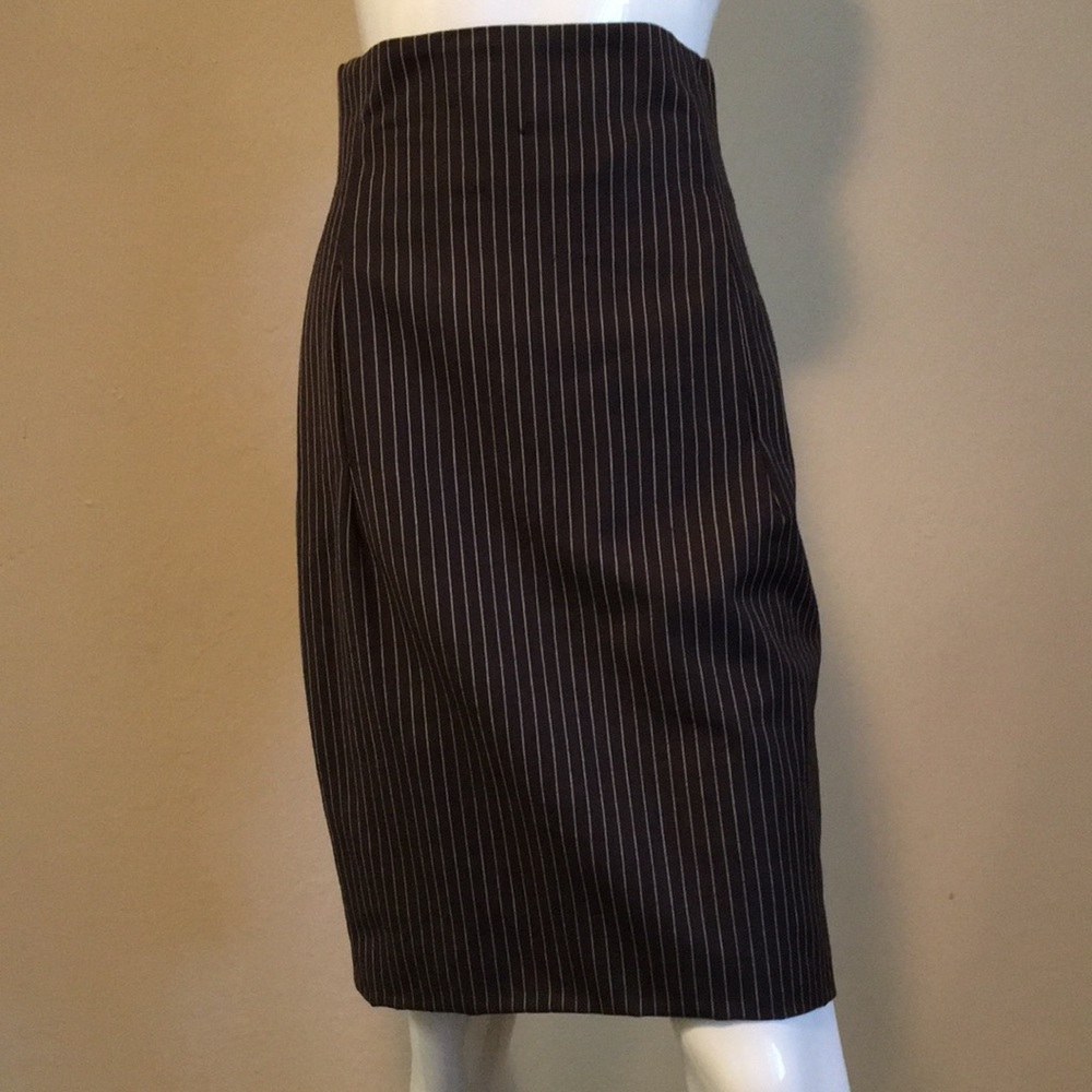 Vintage Gianfranco Ferre Wool Brown Pinstripe High Waisted Skirt